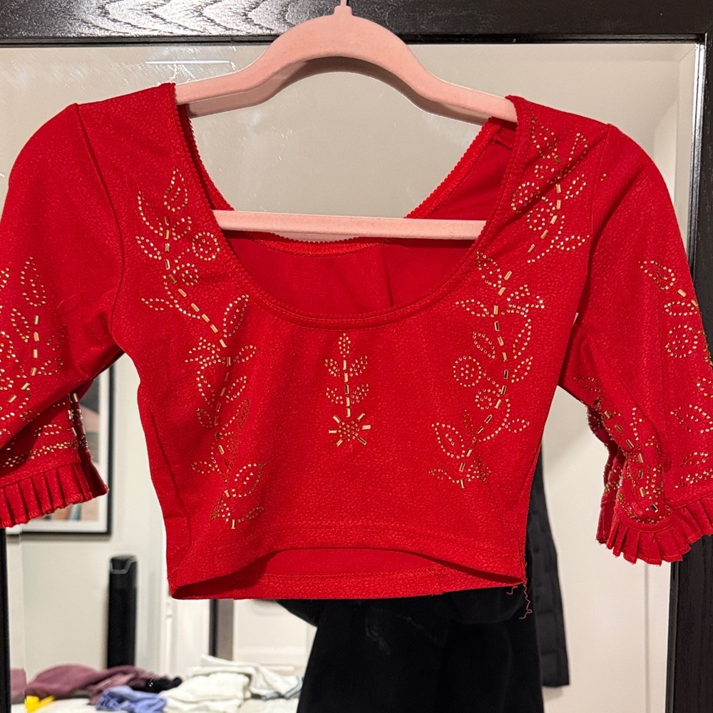 Source Unknown Red Floral Crop Top